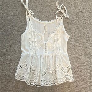 Anthropologie XS White Sleeveless Peplum Lace Adjustable Camisole